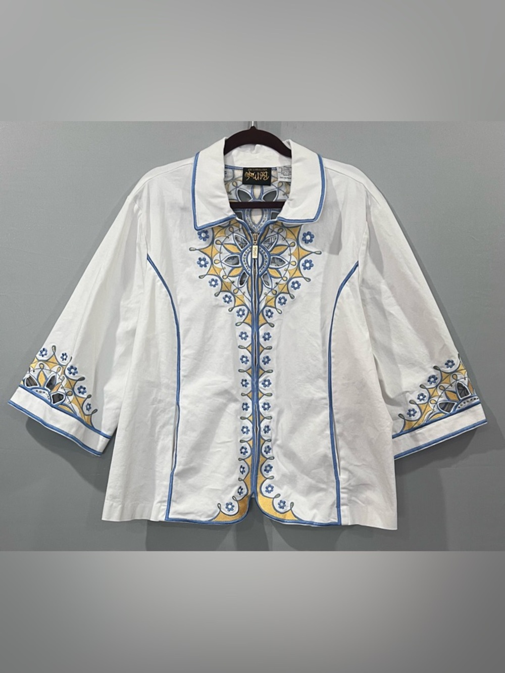 Bob Mackie Wearable Art Zip Up Embroidered Jacket